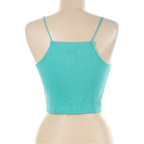 Wild Fable Teal Mint Green Ribbed Thin Strap Strappy High Neck Crop Tank Top - Picture 5 of 11